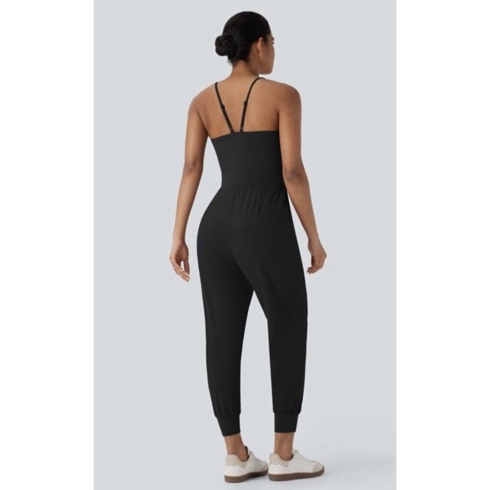 Halara Womens L Black Breezeful Pocket Tapered Quick Dry Jogger Jumpsuit Casual - Picture 2 of 9